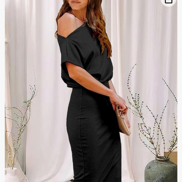 Women's Casual Party Dress Off The Shoulder Ribbed Knit Midi Bodycon Dress M - Picture 4 of 10